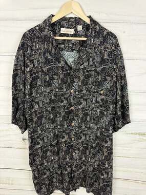 Caribbean 100% Rayon Tribal Print Short Sleeve Button Down Shirt 3XT
